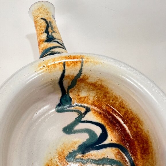 Brenner Tolliver Pottery Handcrafted White Stoneware Soup Bowl Hollow Handle - Picture 9 of 15